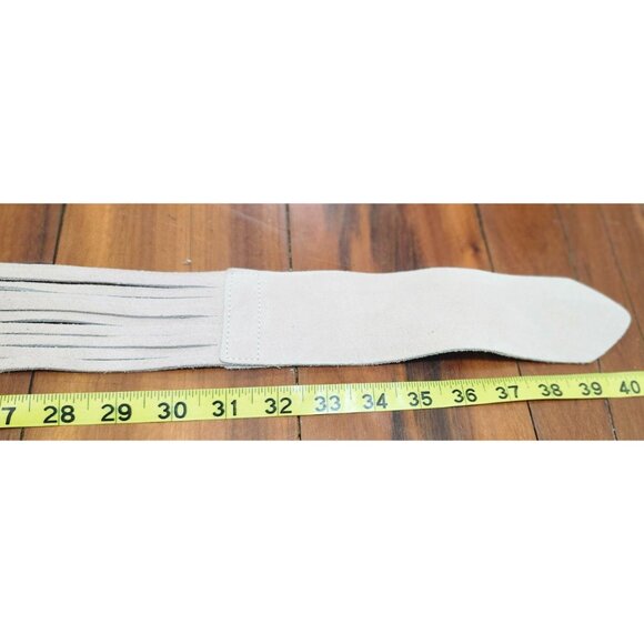 Sisley Suede Fringe Wrap Belt Women’s Adjustable Tan Leather O-Ring Boho Belt 39 - Picture 10 of 12